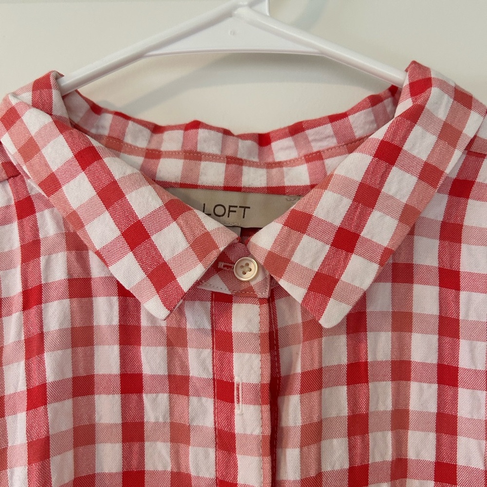 LOFT Women's Pink Checkered Top - Picture 5 of 8
